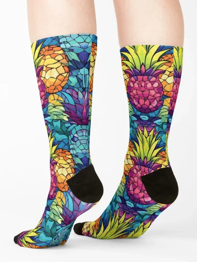 Носки с ананасом и мозаикой из 9 ананасов цветов в тропическом лесу классные