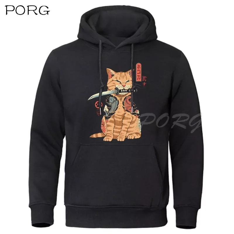 

NEW IN Cat Kawaii Man Sweatshirts Japanese Sweatshirt with Hood Cotton Clothes Men Anime Cartoon White Black Women Hooded Winter