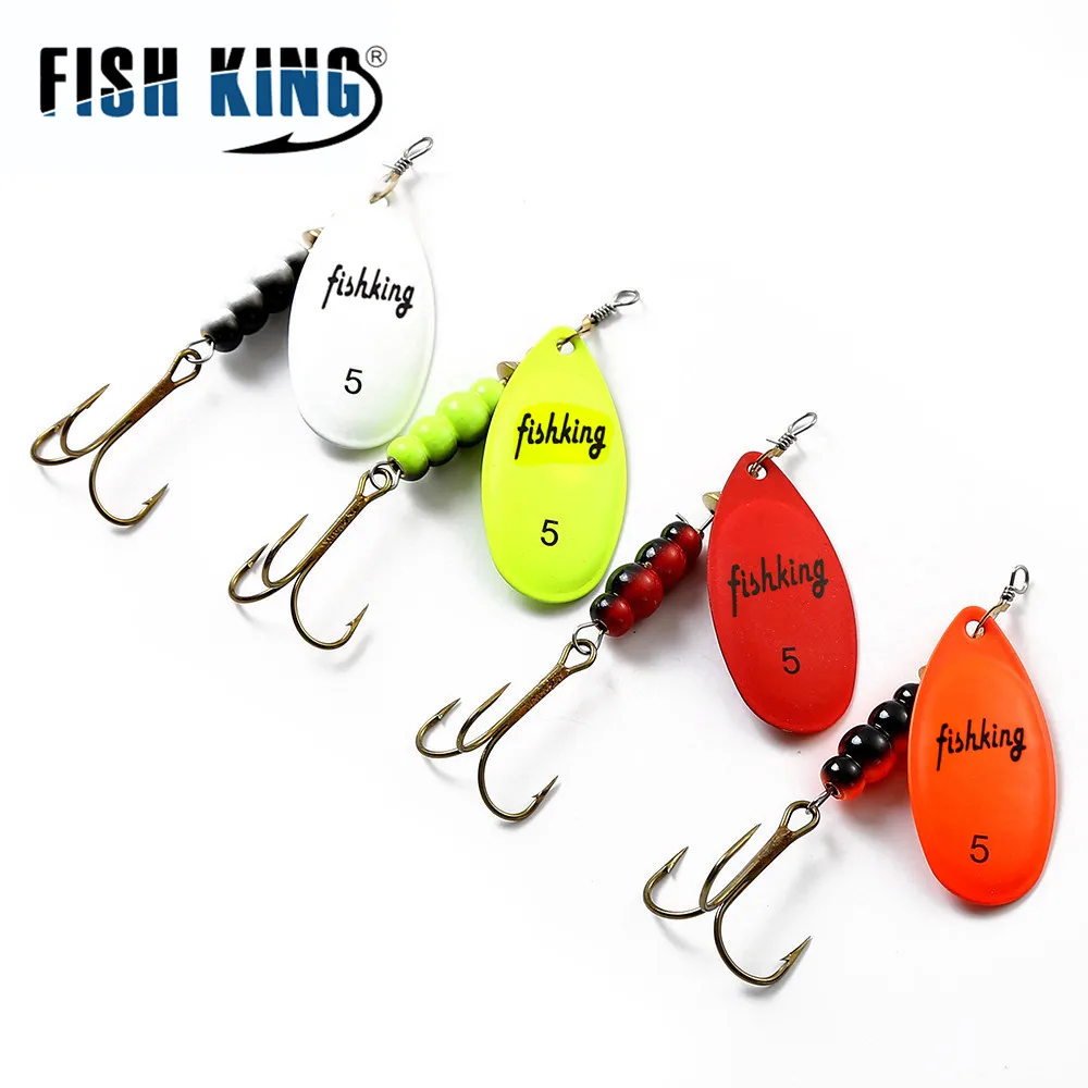 Фото Приманка для спиннинга FISH KING, 3,9 г, 4,6 г, 7,4 г, 15 г, искусственная металлическая приманка в виде ложки с тройными крючками, искусственная приманка для ловли окуня рыболовные товары силиконовые приманки блесна н №4