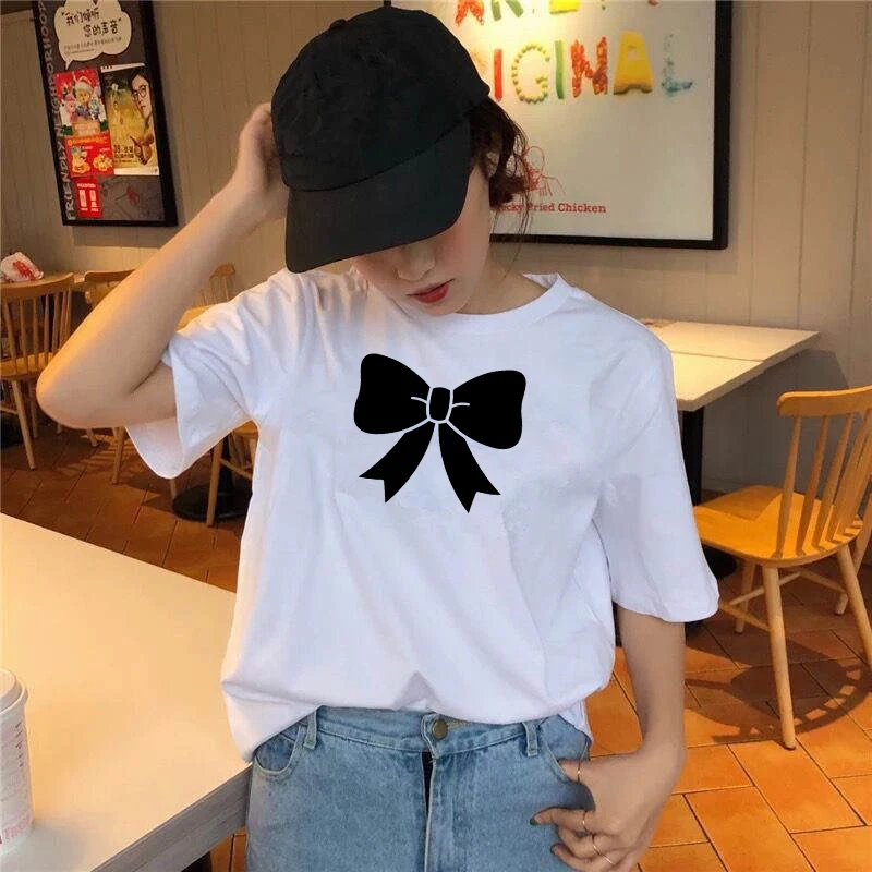 

Women's T-shirt Cartoon Bow T-shirt Short Sleeve Print Casual Women's Clothing Tops Graphic Clothes Harajuku Shirt Women
