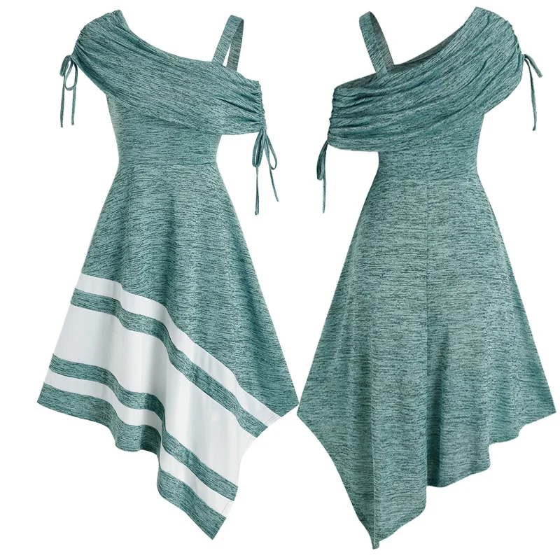 

Women's SLeeveless Single Shoulder Pile Collar Colorblock A Line Drawing Asymmetrical Hem Cospay Splid Swing Party Dress