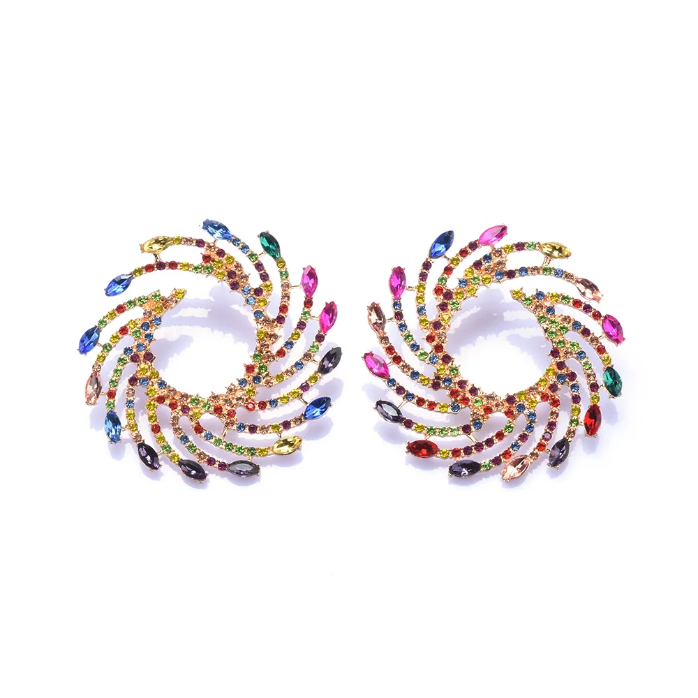 Новинка 2024 трендовые серьги ZA с красочными кристаллами и стразами полые в форме