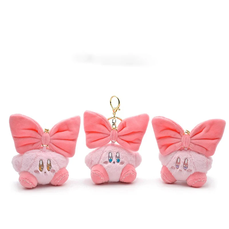 

New Kawaii Sanrio Kirby Plush Doll Cartoon Lovable Exquisite Backpack Pendant Pink Bow Key Chain Girl Birthday Gift For Children