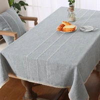 high quality luxury cotton linen table cloth lace selvage embroider thick rectangular hotel wedding dining table cover cloth