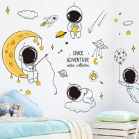 shijuehezi cartoon astronaut wall stickers diy outer space mural decals for kids rooms baby bedroom wardrobe house decoration