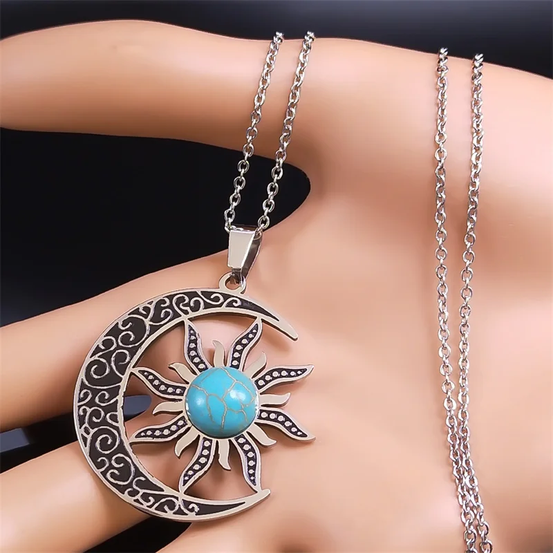 Ожерелье с подвеской Луна и солнце нержавеющая сталь