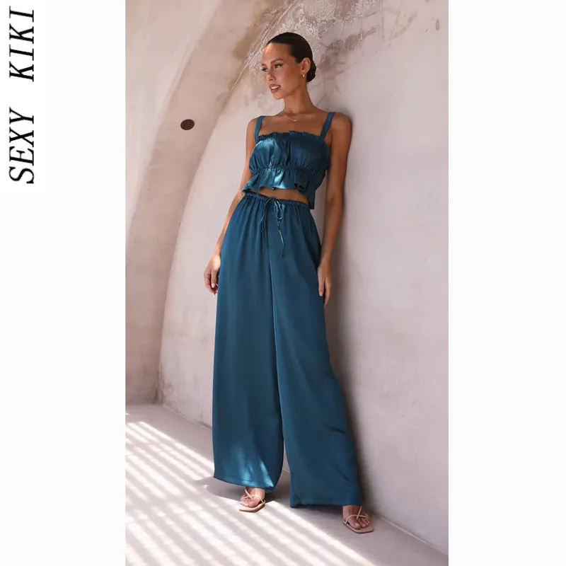 

Women's Club Party 2023 Fashion Street Wide Leg + Camisole Top Two Piece Suit Party Skinny Vestidos Elegant Women's Dress