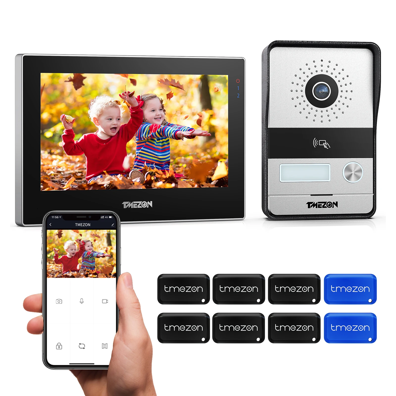 Tmezon Video Telefono Del Portello Wifi 2 Fili, 1080 P Ip Citofono Con 7 Zoll Monitor Touch Screen E Wired Campanello, Sbloccare Da Applicazione / Car