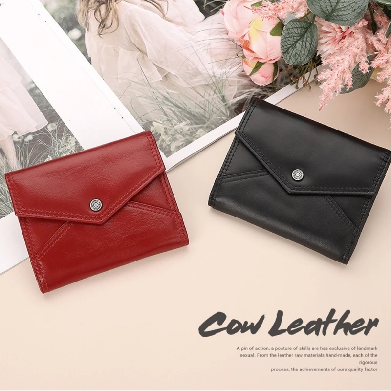 

Короткий кошелек из натуральной кожи для женщин, деловой складной бумажник с RFID-блокировкой, кредитница, держатель для банковских карт, клатч с кармашком для денег