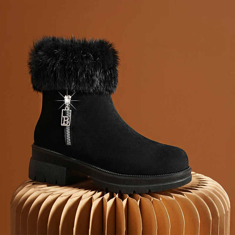 Winter Warm Snow Boots Pump Women's Side Zipper Faux Suede Platform High Heels Ankle Boots Women High Top Round Toe Botas Mujer