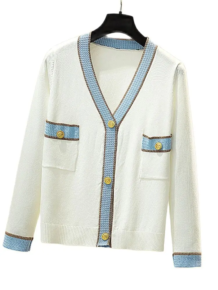 

All-match knitted cardigan 2022 spring and autumn new single-breasted V-neck thin long-sleeved top fashion women's clothing