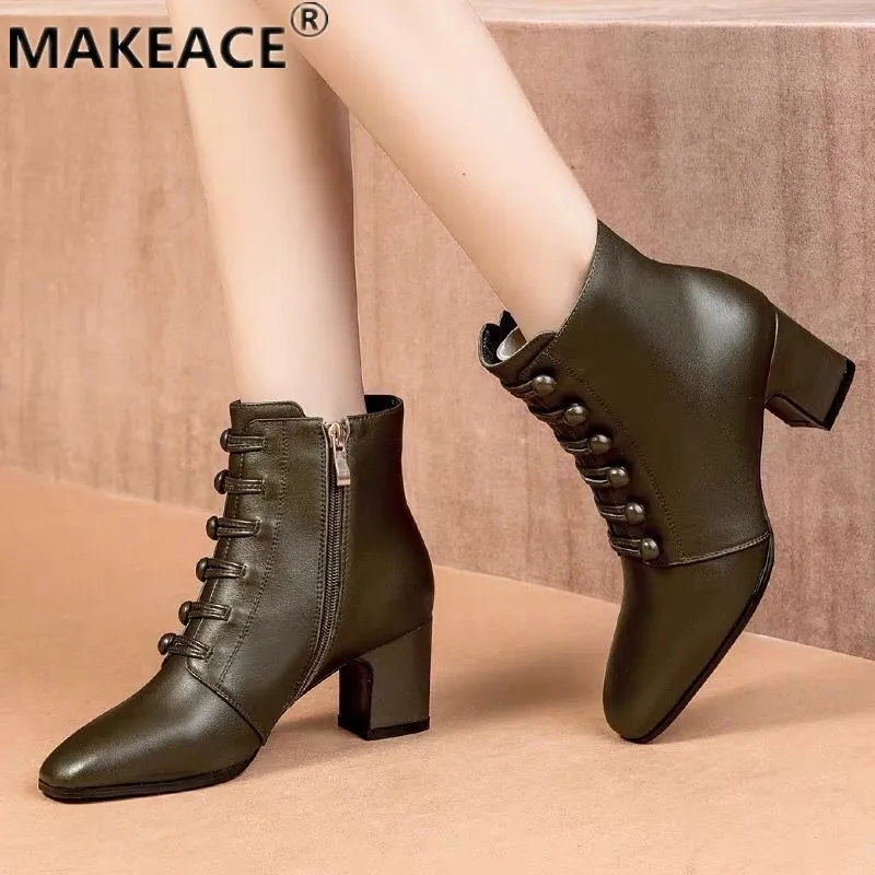 

2021 Fashion Leather Pointy Short Tube Autumn Boots for Women Outdoor Sexy High Heels Bow Anti-kick Platform Shoes for Women