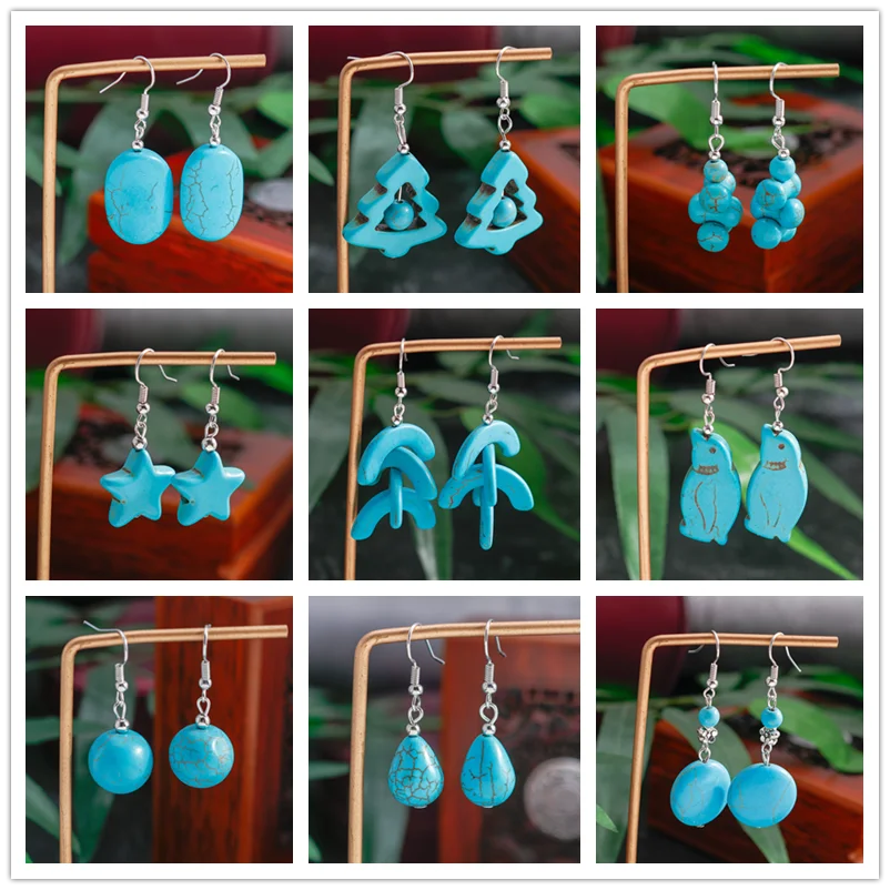 

Vintage Bohemian Natural Stone Beads Big Butterfly Leaf Stars Hearts Dangle Earrings for Women Flowers Tassel Drop Earrings Gift