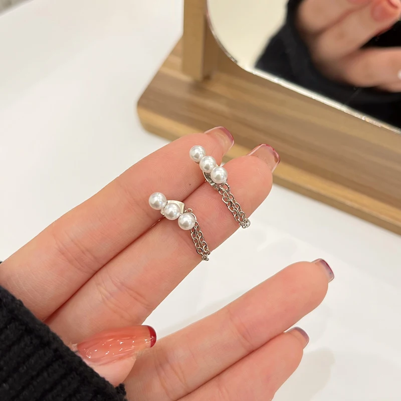 

Popular Design Elegant Simulated Pearl Earring Personality New Trend Chain Tassels After Hanging Earring For Women Gifts