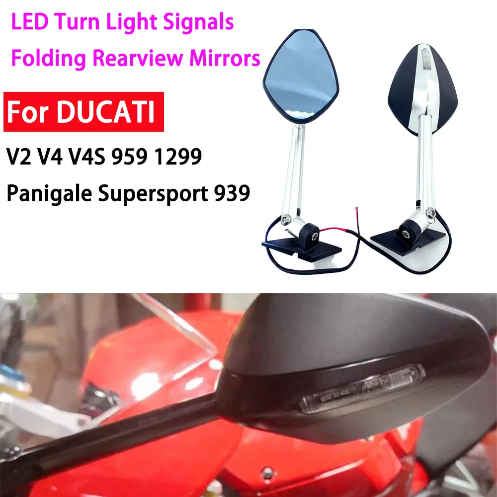 

LED turn signal foldable rearview Motorcycle accessories rearview mirror for Ducati V2 V4 V4S 959 1299 Panigale Supersport 939