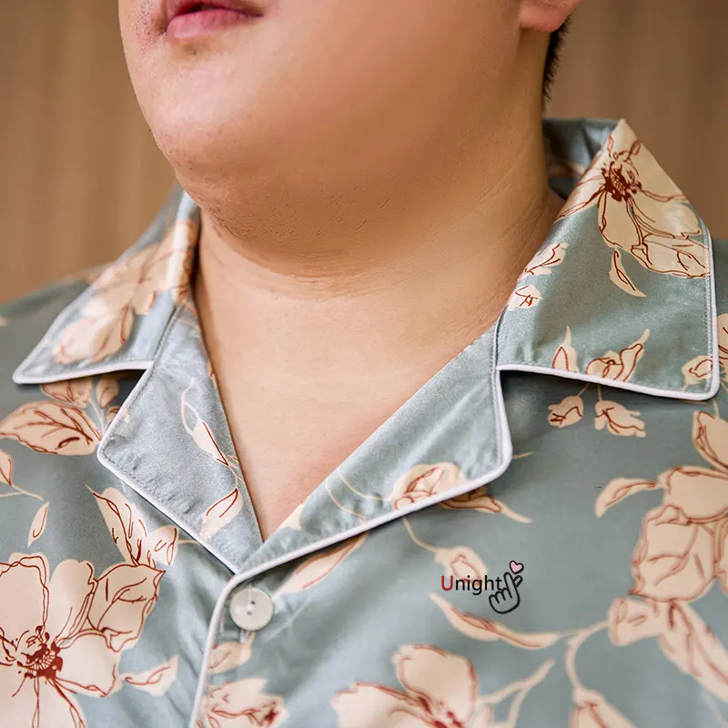 Summer Men's Pajamas Sets Silk Short sleeved Sleepwear Ice Silk Plus Size 7XL Pajama set Home Clothing Pyjamas Suit Home Wear