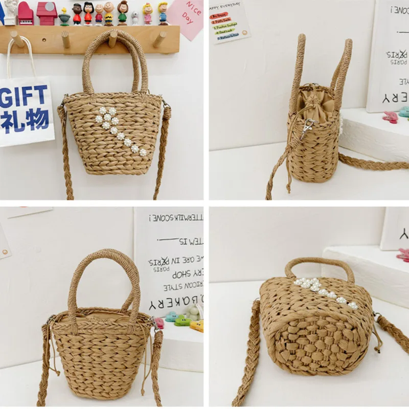 Mini Woven Bag For Girls Luxury Designer Kids Small Tote Bag Women Shoulder Crossbody Handbags Straw Basket Children Purse Candy