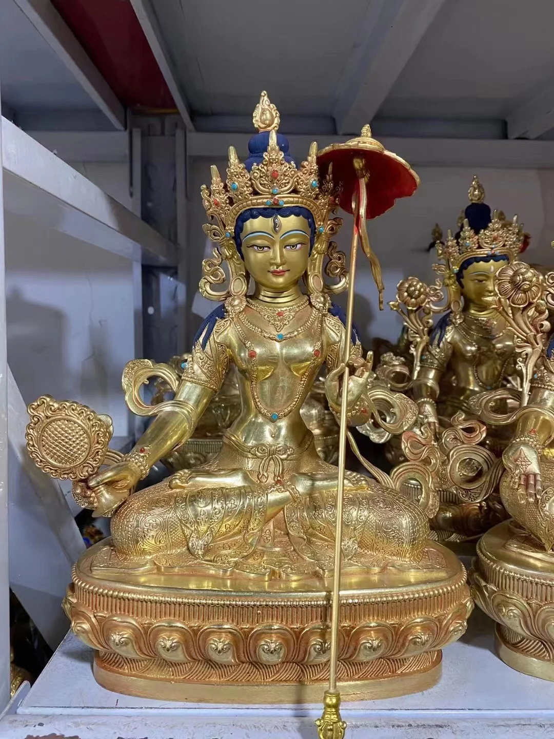 

30cm lage Nepal Tibet TOP High grade copper sitapatra umbrella Buddha mother statue Worship home Family protection Health safety