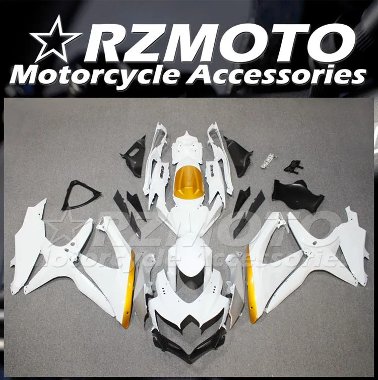 

4Gifts New ABS Fairing kit For Suzuki 2010 2009 2008 GSXR600 K8 GSX R750 GSX R600 08 09 10 Fairings Set White Golden