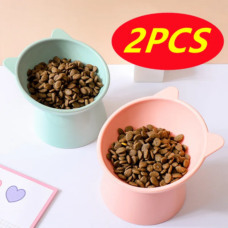 

New 2PCS Cat Bowl High Foot Dog Bowl 45°Neck Protector Pet Food Water Bowl Anti-overturning Binaural Pet Feeding Cup Feeder Bowl