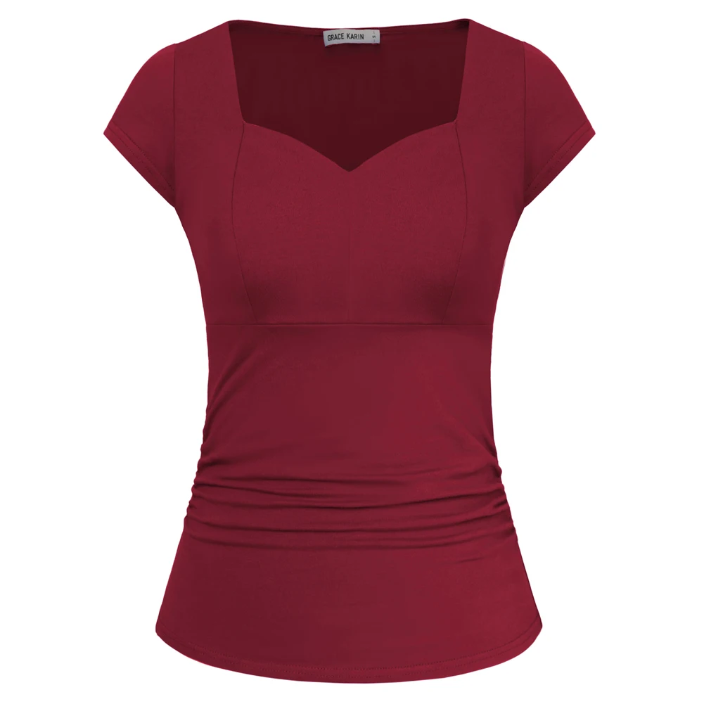 Блузка женская однотонная с рюшами и V-образным вырезом