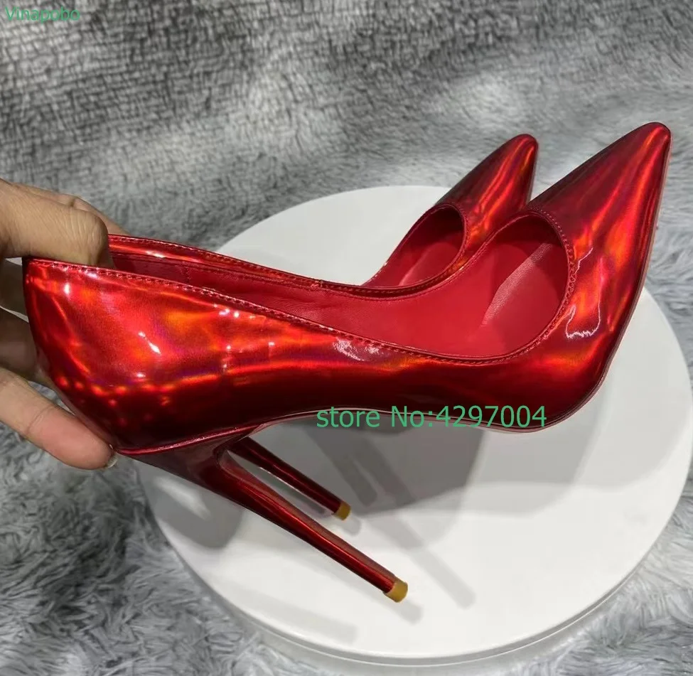 

Vinapobo Glossy red Women Patent Pointy Toe High Heel Wedding Party Shoes 8cm 10cm 12cm Customize Ladies Shiny Stiletto Pumps