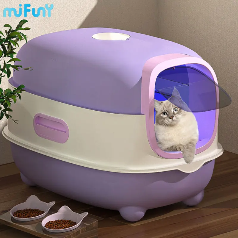 

MiFuny UV Fully Enclosed Cat Litter Box Litter Tray for Cats Large Odor Proof Cats Toilet Deodorizing Splash Proof Kitty Sandbox