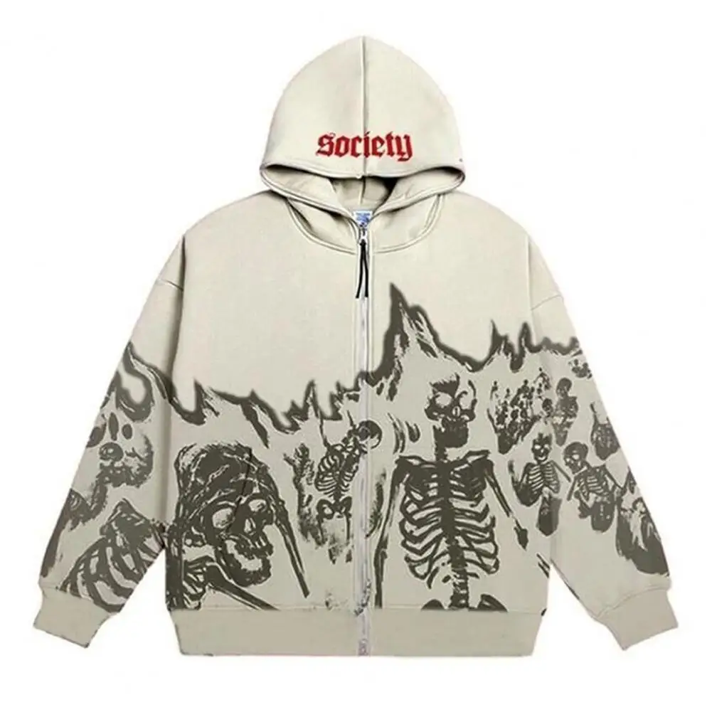 

Vintage Chic Skeleton Print Men Hoodie Soft Autumn Hoodie Thermal for Work