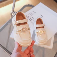 beige girls delicate four leaf clover decorated loafers cute 2022 new spring all match simple retro kids fashion leather shoes