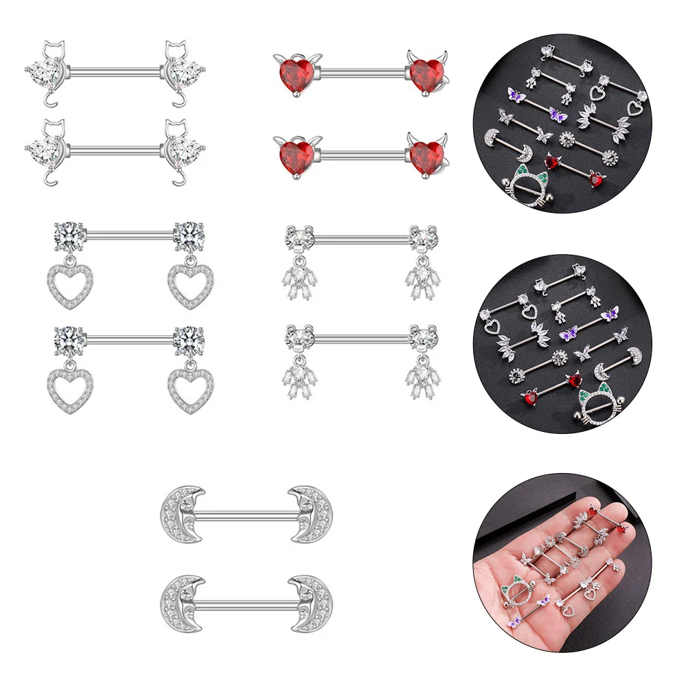 

5 Pairs Zircon Breast Rings Body Jewelry Fashion Breast Adornment