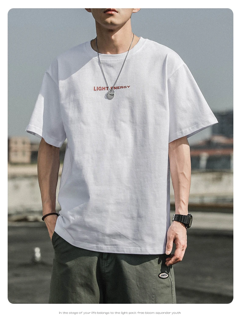 

M4832 Short sleeved T-shirt Men's upper garment Summer cotton loose half sleeve T-shirt solid color bottoming shirt