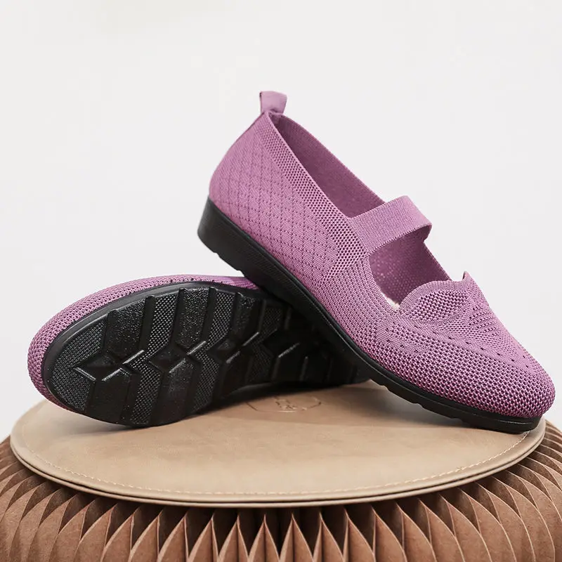 casual pretty strappy flats women's knitted mary jane shoes driving loafers mom comfort flat wedged shoes woman simple flats