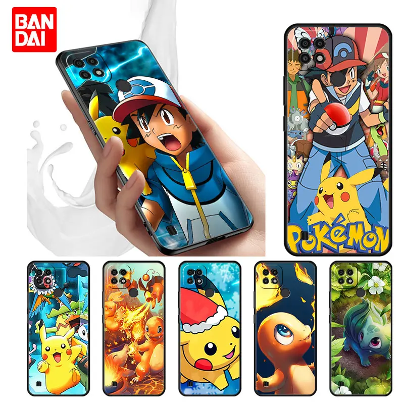 

Pokemon Characters Pokeball Case for Realme C21 C21Y C25 C25s C15 C11 C17 C3 C20 5 6 7i 8i 8 8Pro Narzo30A Black Cover Silicone