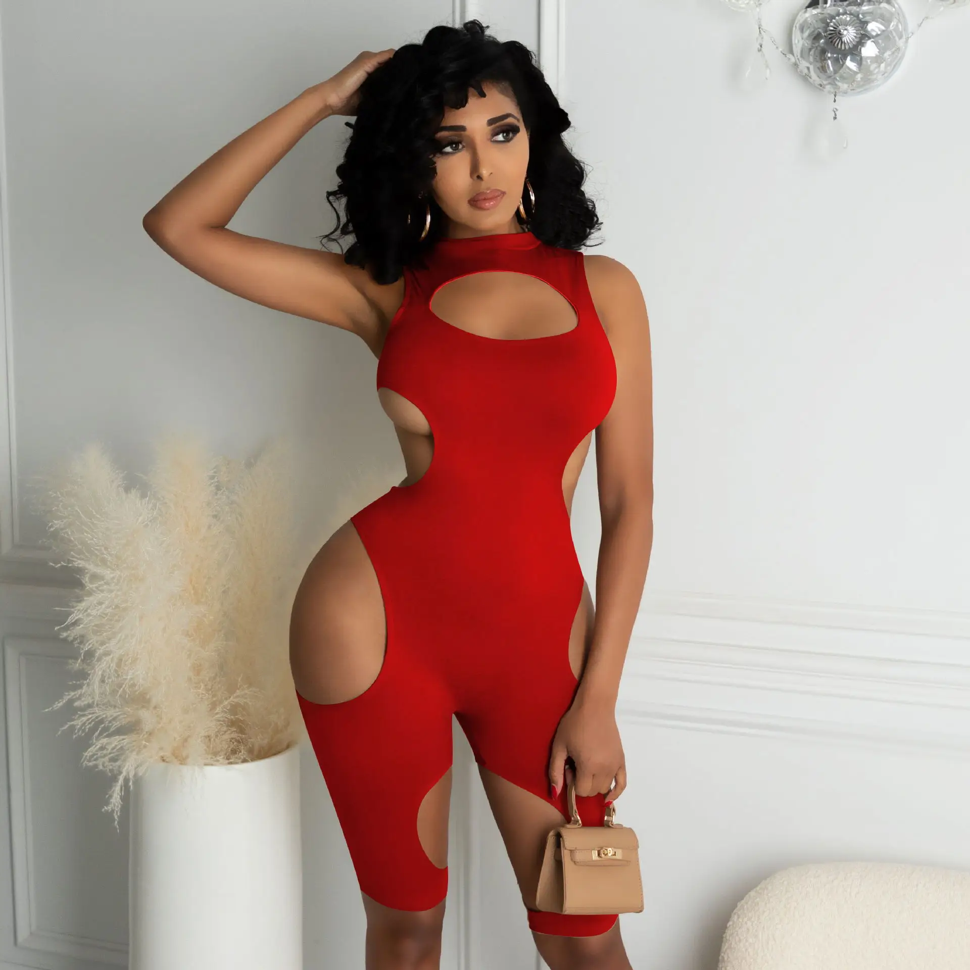 

MUDAN Ladies Sleeveless Turtleneck Cutout Active Yoga Jumpsuit New Summer Sexy Club Party Jumpsuit 2022