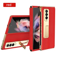 luxury leather plating hinge case pen slot for samsung galaxy z fold 2 5g case with pen magnetic bracket for samsung fold 3 case