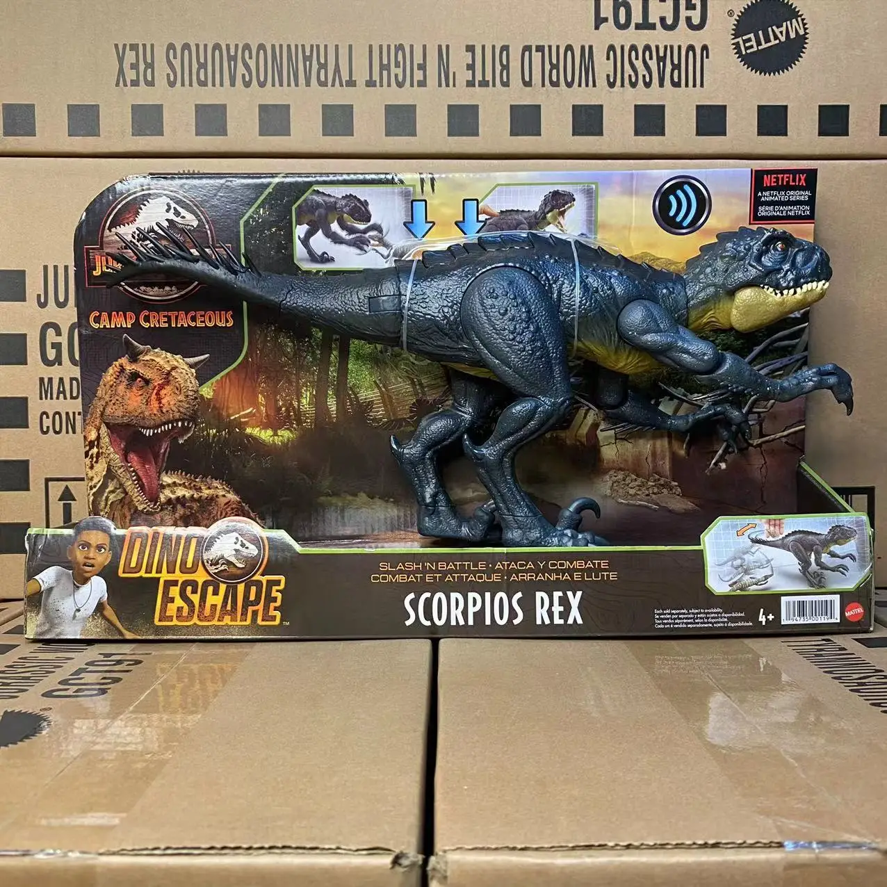 

MATTEL Jurassic World Toys Scorpios Rex Action & Sound Dinosaur Figure Slashing & Tail Whip Motions & Roar Sound HBT41