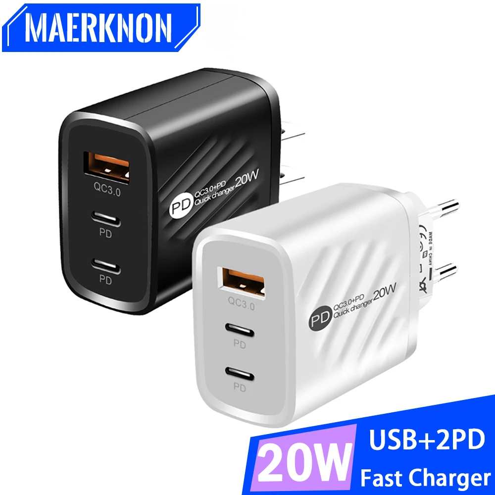 

PD 20W USB Charger 3 Ports Type C Fast Charging Wall Charger For iPhone Samsung Xiaomi Huawei QC3.0 USB C Phone Charger Adapter