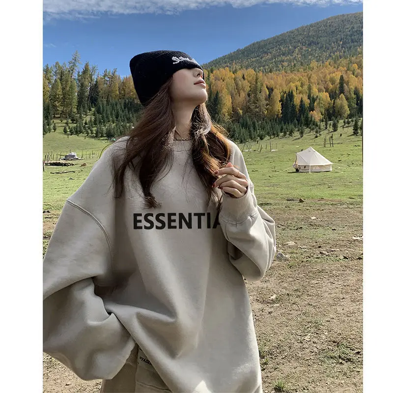 

Женский свитер с круглым вырезом, свободный флисовый свитшот в Корейском стиле, свитшот, винтажная базовая одежда, весна-осень 2023