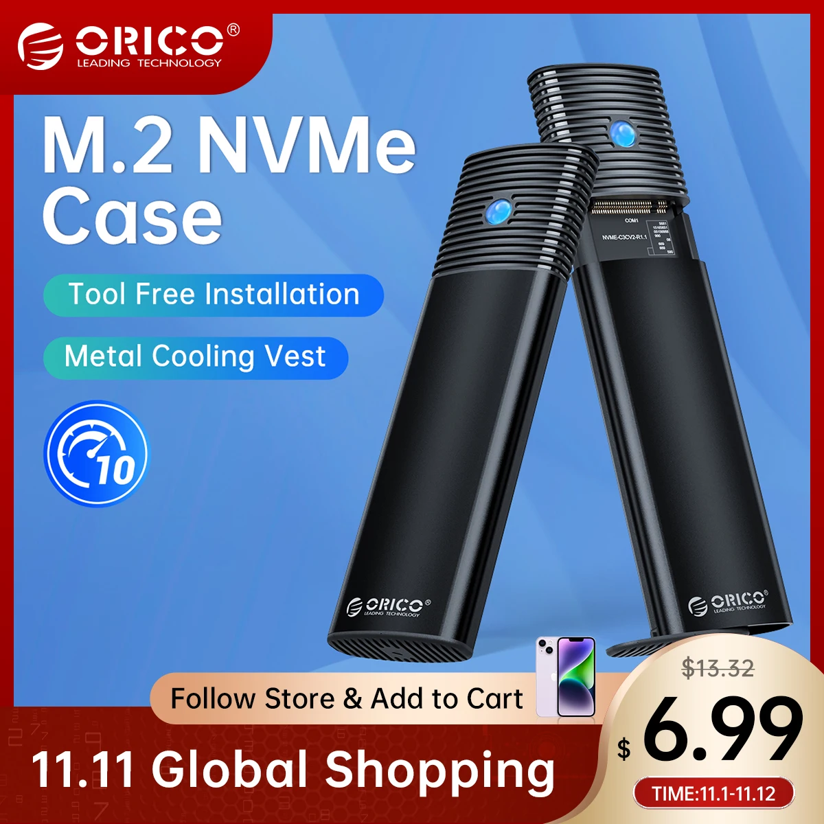 ORICO M2 SSD Корпус NVMe 10 Гбит / с PCIe SSD Box для M.2 NVMe NGFF SATA SSD Диск Инструмент Бесплатный M.2 SSD Чехол Встроенный металлический радиатор - Апрельский топ товаров с Али