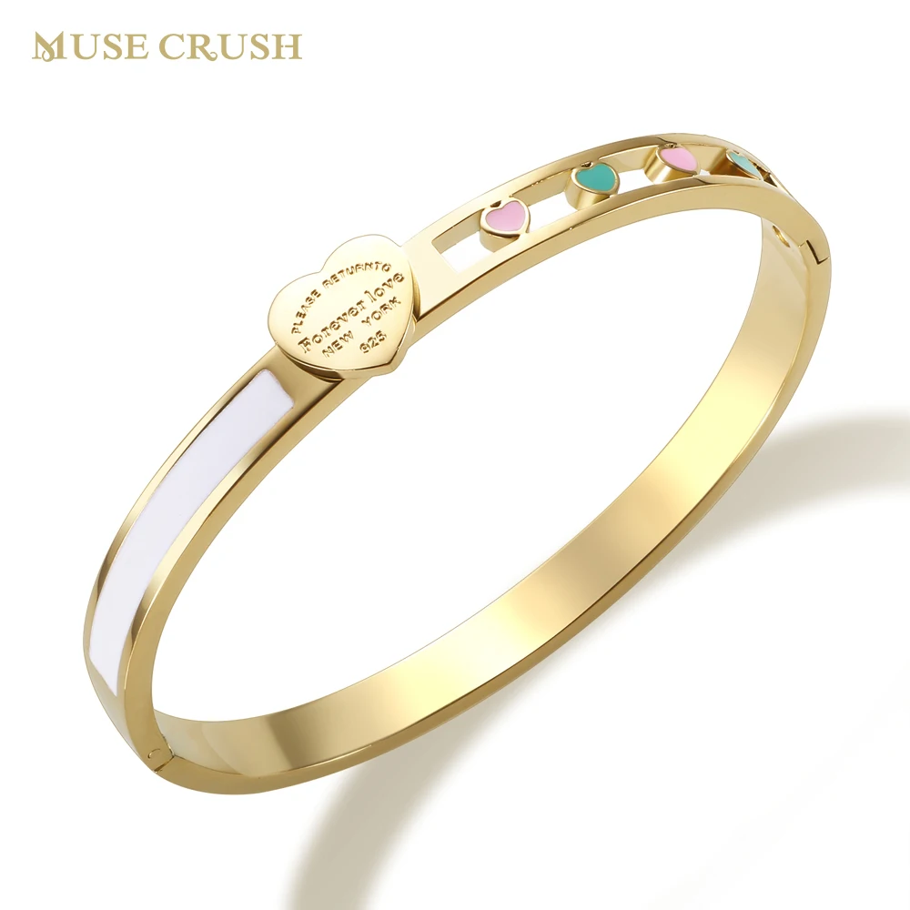 

Muse Crush Stainless Steel Bracelet for Women Enamel Heart Hollow Bracelets Bangle Wedding Party Couple Jewelry Gift Wholesale