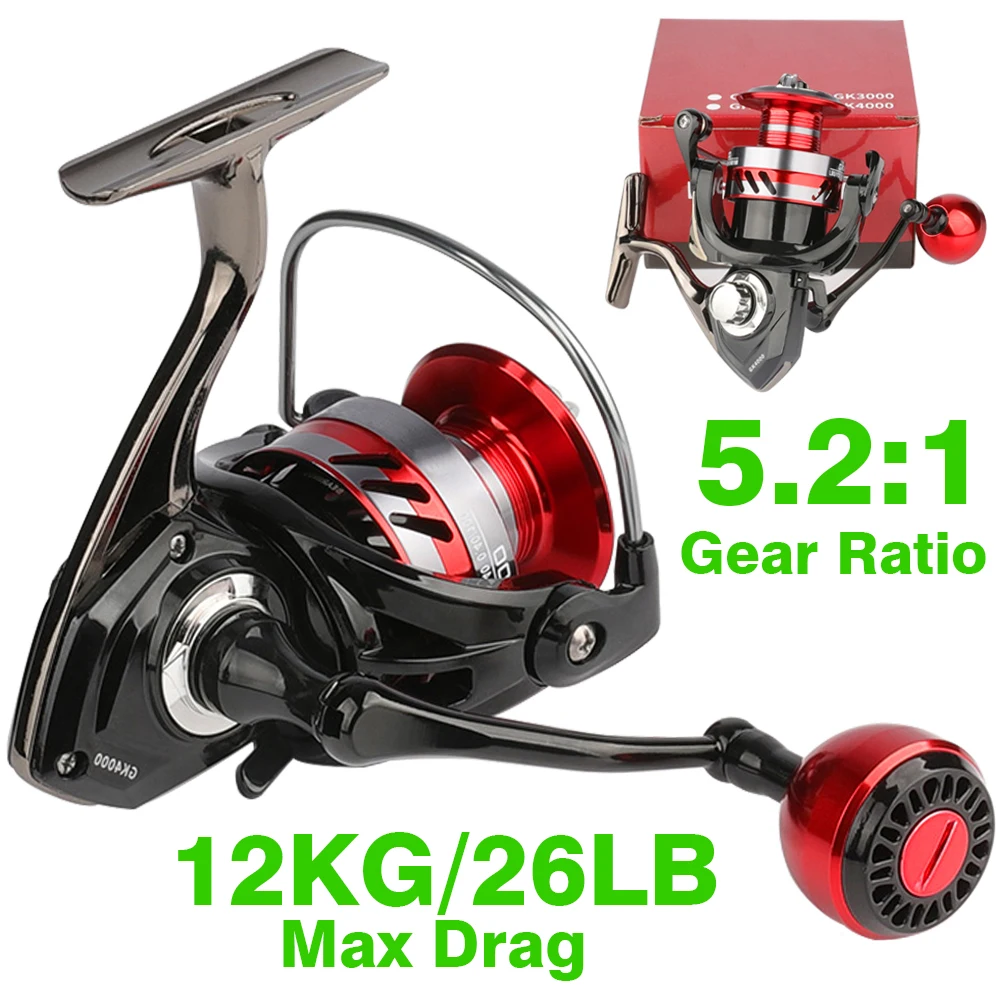 

Water Resistance Spinning Reel 13+1BB 5.2:1 Gear Ratio CNC Spool Max Drag 12KG Fishing Reel for Freshwater Saltwater Fishing