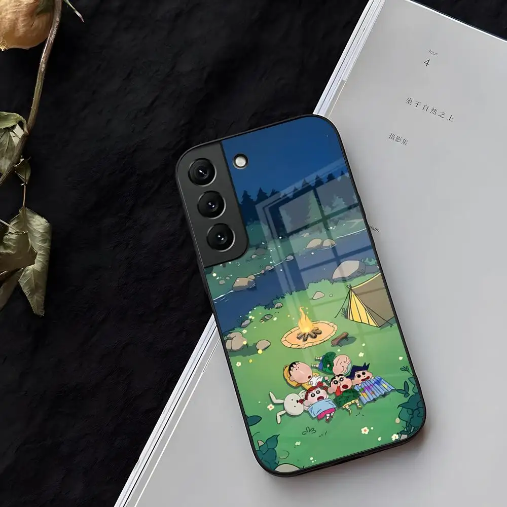 Crayon S-ShinS-chanS Phone Case Glass for Samsung Galaxy S21 S22 S25 S20 S24 S23 Ultra Fe Plus A34 A54 A24 A16 A52 A53 M54 Coque