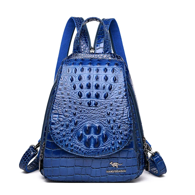 Women's Backpack Simple Contracted Light Luxury Crocodile Pattern Flap Pocket PU Casual Crossbody Bag