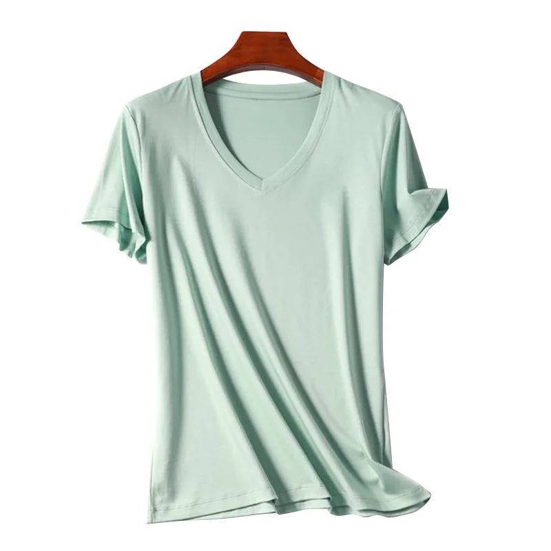 T Shirt Women 2022 Summer V-neck Short Sleeve Cotton Casual Solid Top Tees Loose T-shirts Basic Ladies Shirt Tops Woman Tshirts