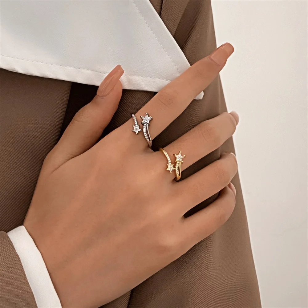 

Fashion Star Zircon Ring Trendy Five-pointed Star Charm Adjustable Opening Copper Rings Friendship Gifts Party Jewelry 2023