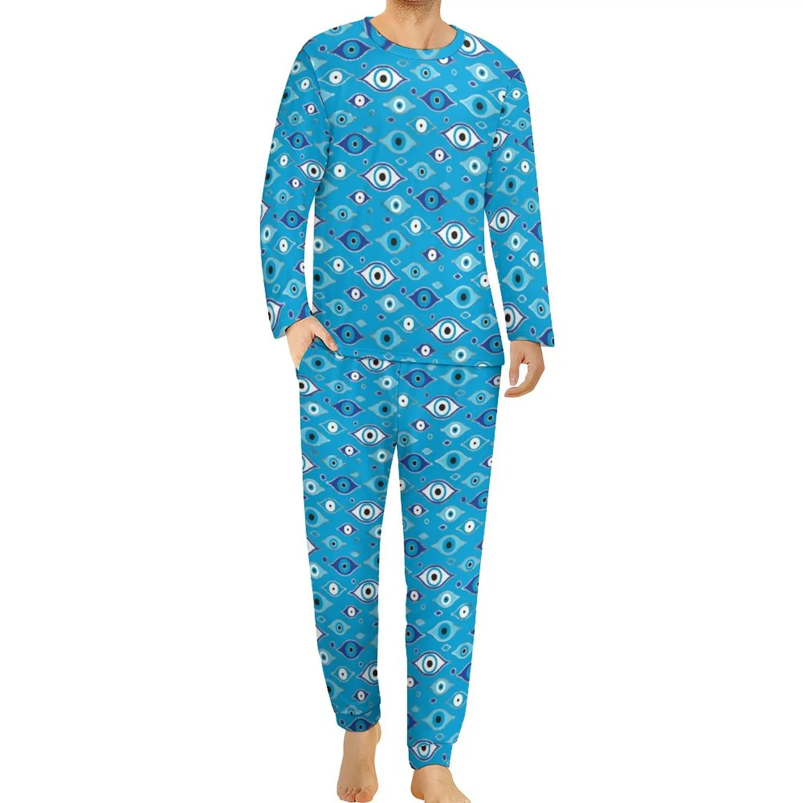 

Matiasma Evil Eye Pajamas Men Greek Mati Mataki Cute Nightwear Autumn Long-Sleeve 2 Pieces Bedroom Printed Pajama Sets Big Size