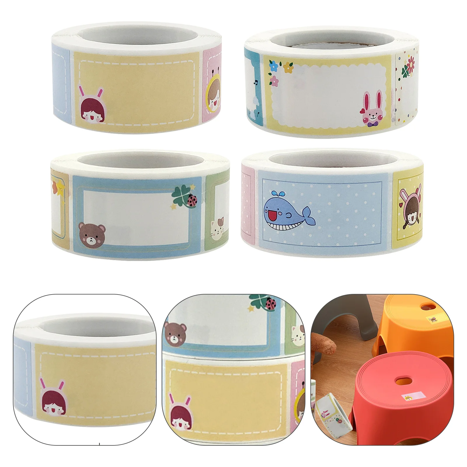 

4 Rolls Self-adhesive Handwritten Name Stickers Cartoon Name Stickers for Decor