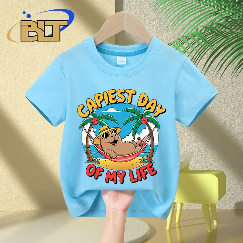 Детская футболка Capiest Day of My Life с принтом капибары топ из чистого хлопка короткими