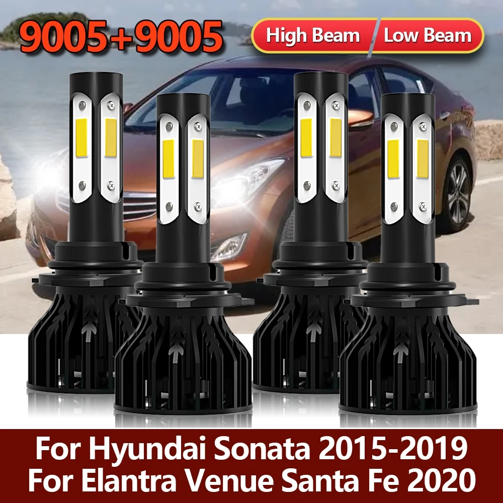 

4x 9005 светодиодный фары комплект комбинированных ламп с высокими и низкими четырьмя боковыми лампами для Hyundai Sonata 2015-2019 для Elantra Venue Santa Fe 2020