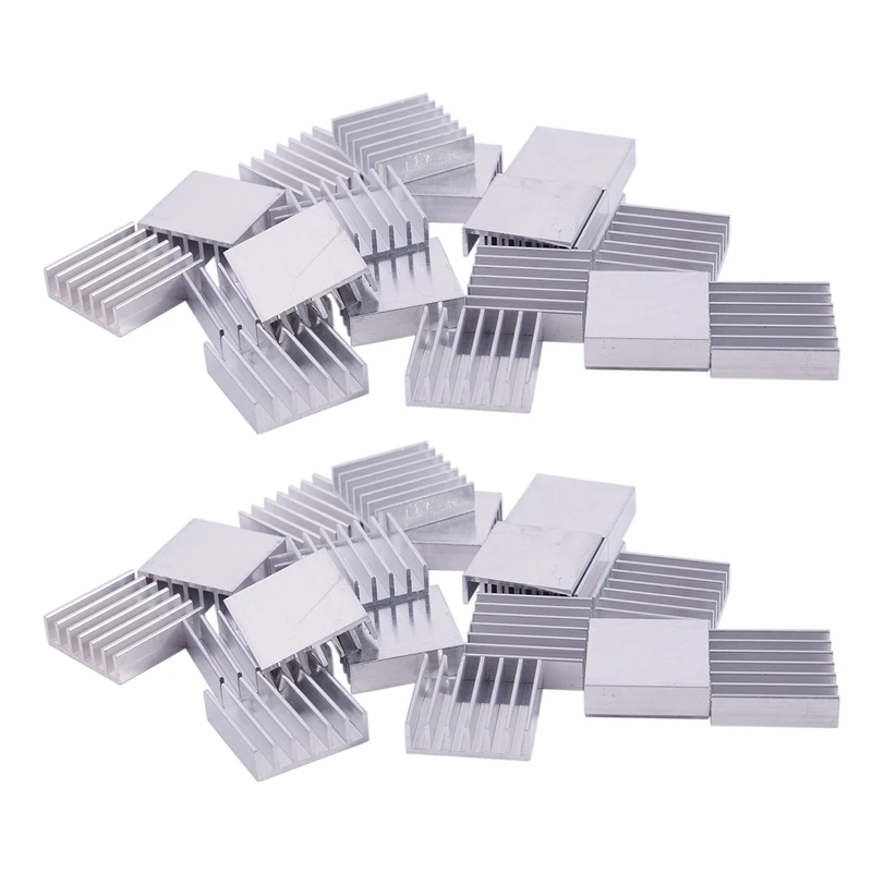 40Pcs 20Mm X 20Mm X 6Mm Aluminum Heatsink Radiator Cooling Fin Silver Tone